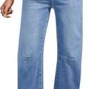 BLENCOT Women's Maternity Jeans Elastic Hight Waist Stretch Barrel Jeans Wide Leg Side Panel Pregnancy Denim Pants, Large