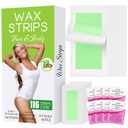 116PCS Wax Strips for Hair Removal, Facial Hair Removal For Women At Home Waxing Kit for Women Face and Body | 116 Waxing Strips & 8 Oil Wipes for All Skin Types