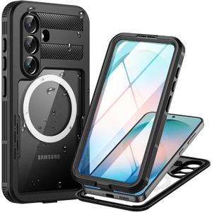 Lanhiem Magnetic for iPhone 16 Case, [2 Pack Tempered Glass Screen Protector][Compatible with MagSafe][10 FT Military Grade Shockproof] Heavy Duty Tough Rugged Phone Cover for iPhone 16 (6.1") - Black