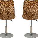 Leopard Brown Barstools Covers with Backs,2 Pack Durable Barstool Covers Bar Stool Covers,Washable Elastic Stool Cushion Cover Swivel Barstool Covers Slipcovers for Low Short Back