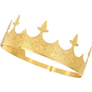 King Crown for Men Metal Royal Hairband for Birthday Prom Party Costume Wedding Halloween Father's Day for Men (Gold)