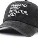 Husband Daddy Protector Hero Hat, Adjustable Cotton Embroidered Fathers Day Birthday Gifts for Dad Baseball Cap (Gray), One Size