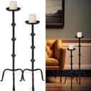 Mumufy 2 Pcs 32 Inch 27 Inch Metal Candlestick Floor Pillar Candleholder Elegant Tall Candleholder Metal Candelabra Candlesticks Holder for Formal Events Wedding Church Holiday Decor (Black)