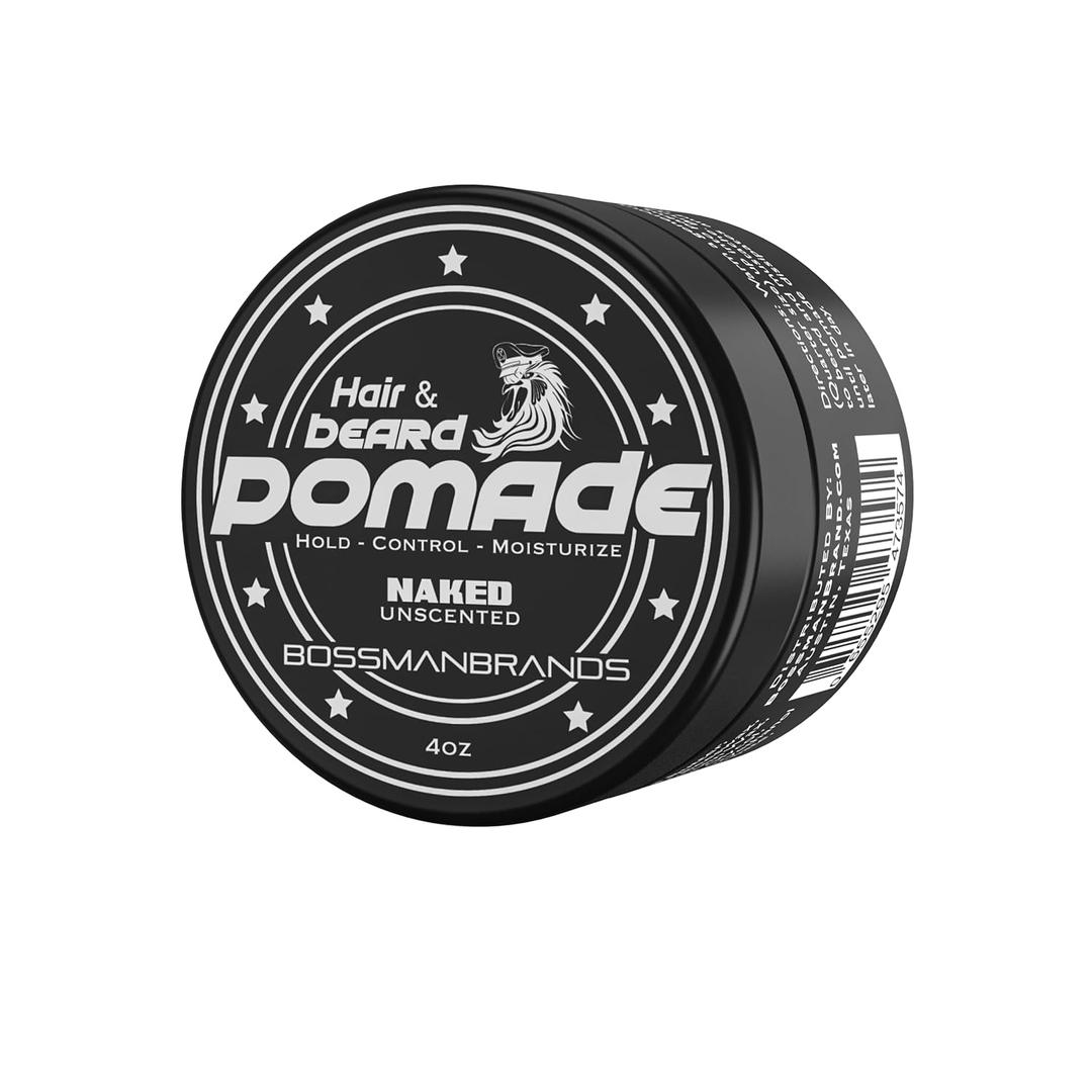 Bossman Hair & Beard Pomade for Men (Naked - Unscented)  Medium Hold & Moisturizing for Hair, Beard & Mustache Styling  Made in USA