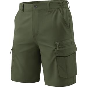 MAGCOMSEN Men's Hiking Cargo Shorts 9" Quick Dry Lightweight Shorts with 7 Pockets Outdoor Work Shorts Fishing Casual Size 34 (Green)