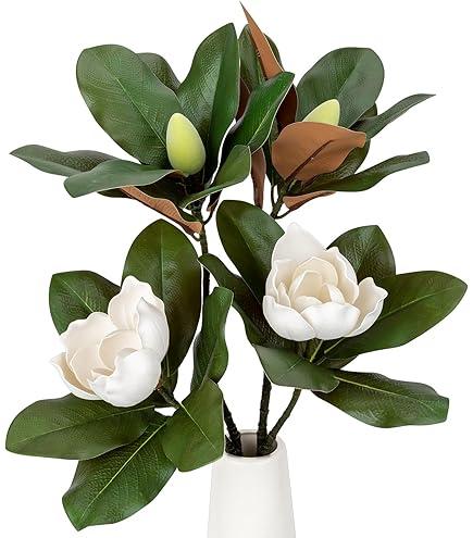 Magnolia Artificial Leaves Branches 3D Magnolia Pick Faux Stems Simulation Leaves Twigs for Indoor Outdoor Spring Vase Filling Home Office Table Decoration(6 Pcs,Green,18 Inch)