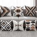 Ceexolliss Aztec Throw Pillow Covers Set of 6,Rustic Southwestern Western Brown Wooden Texture Home Decor Ethnic Farmhouse Outdoor Couch Decorative Cushion Case 18"X18"