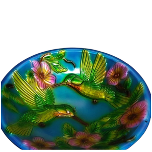 Bird Bath for Outside, Glass Solar Birdbath with Foldable Metal Stand for Garden Yard Patio Lawn Decor, 20 Inch Height, Hummingbird