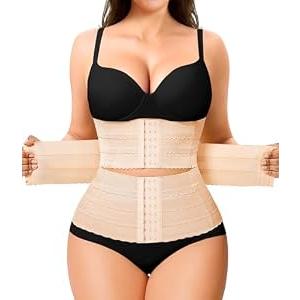 Nebility Waist Trainer for Women Corset Shapewear Tummy Control Segmented Waist Cincher Workout Girdle(Beige, M)
