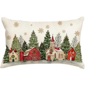 RABUSOFA Christmas Pillow Covers 12x20 Inch Christmas Tree Decoration Golden Snowflake Lumbar Decorative Throw Pillows Winter Holiday Christmas Decor Farmhouse for Home Couch (Mulitcolor)