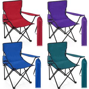 4 Pcs Folding Camping Chairs with Cupholder and Carry Bag Regular Size Portable Lightweight Lawn Chair with Mesh Side Pocket for Fishing Hiking Picnic Beach Outdoor Party (Chic)