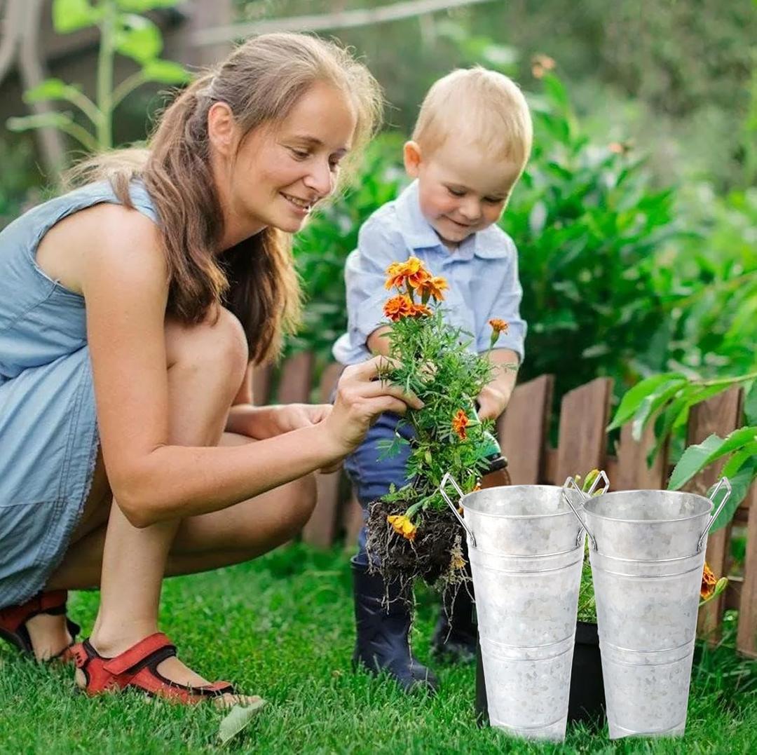3 pcs 10inch Small Galvanized Flower Bucket,Small Metal Vases for Flowers,Metal Vase,Galvanized Buckets for Party,Rustic Flower Vase,Rustic Vases for Home Dcor (Silver, 10inch Height)