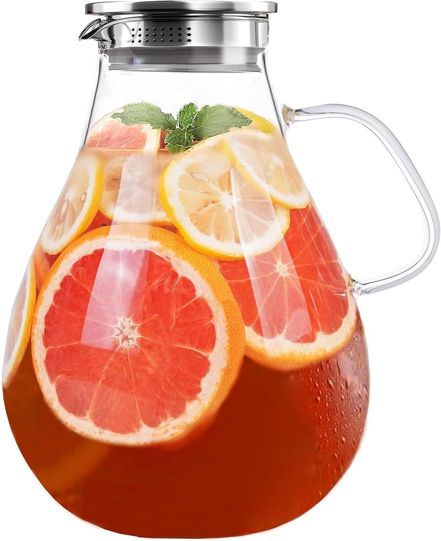 Glass Pitcher with Lid,1 Gallon Glass Water Pitcher Hot/Cold Water Jug, 128oz Juice and Iced Tea Beverage Carafe with Lid (Extra-Wide Mouth)