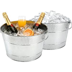 2PCS Beverage Tub Large Ice Bucket For Parties, Thick Metal Galvanized Tub Drink Buckets, Beverage Bucket with Handles, Drink Bucket for Indoor & Outdoor Party (Sliver)