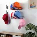 Baseball Cap Rack Wall Mount, 2 Wire Baskets with Front Hooks, Plus 2 Long Hooks, Metal Hat Organizer for 40+ Caps, Black