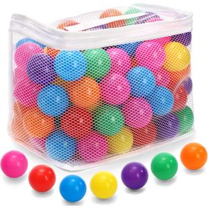 Goaste 100 Pack Small Ball Pit Balls for Kids, 2 Inch Plastic Playpen Balls with Storage Bag, Multi-Colored Bounce House Balls Crush Proof, BPA Free Swim Pit Fun Toy for Playhouse, Tent (7 Colors)