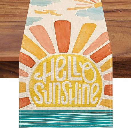 Sunshine Table Runner, Kitchen Dining Table Decoration, Orange Yellow Indoor Outdoor Home Decor Party Supply 13 x 36 Inch