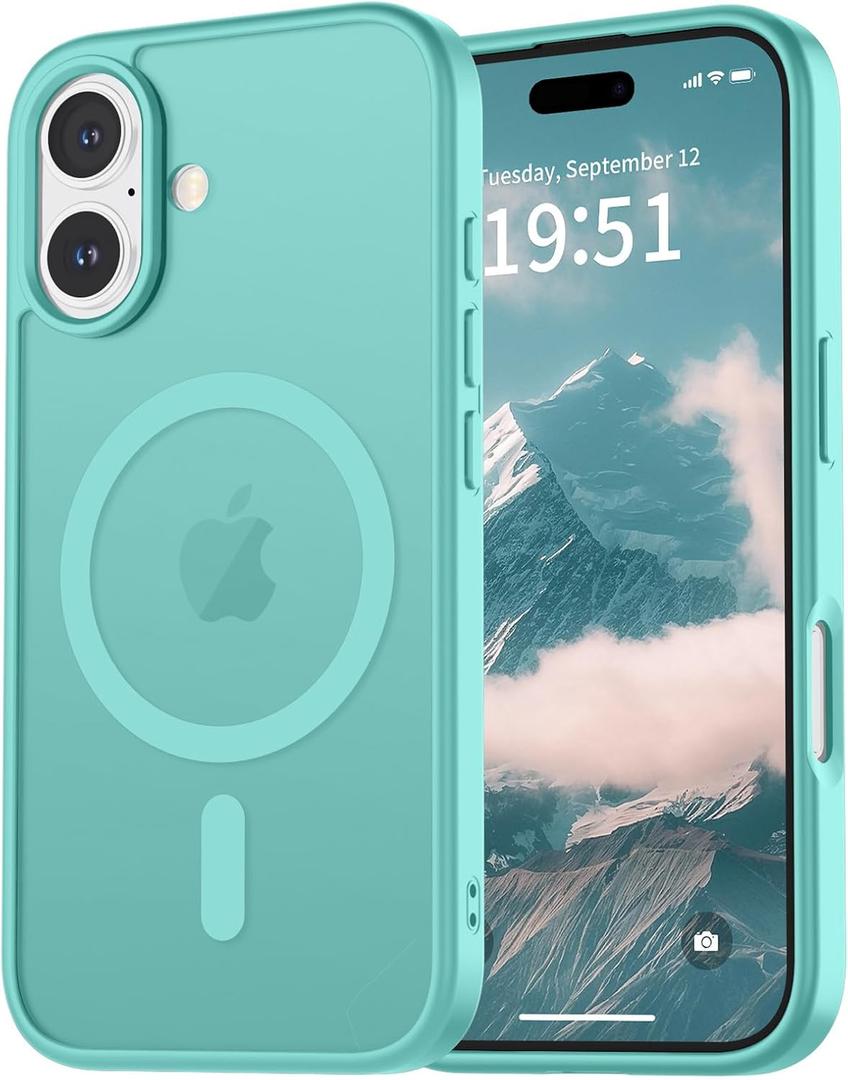vnnink for iPhone 16 Plus Case,Magnetic Matte Military Grade Drop Protection Translucent Cell Phone Cover - Slim Rugged Durable Shockproof Bumper Cover-Blue Green