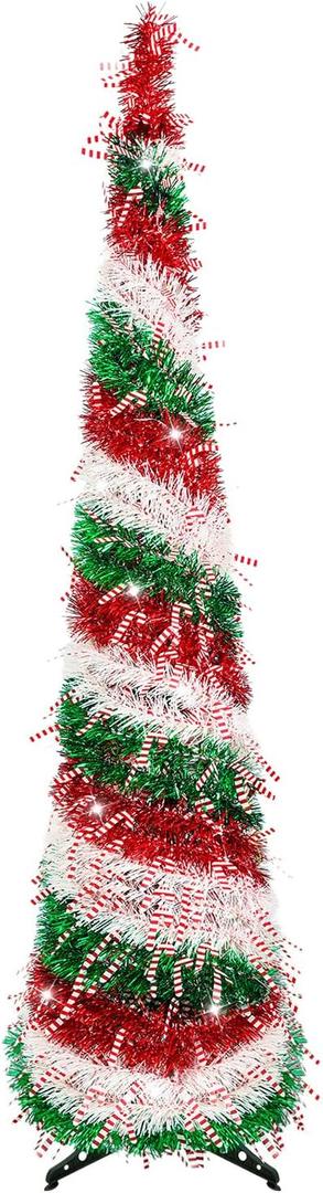 Artificial Christmas Tree, Holiday Decor, Pencil Christmas Trees Popup for Indoor Fireplace Corner Porch Apartment Office Carnival Mothers Day (Red and Green)