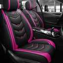 Comfortable Leather Auto Car Seat Covers Front & Rear Seat Protector Fit Sedan SUV 5 Seats Full Set Universal Fit (Black and Rose, Full Set)