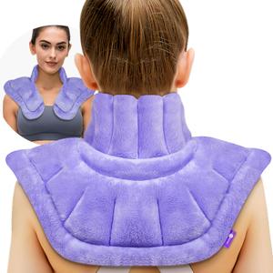Microwave Heating Pad for Neck Shoulders and Back Pain Relief with Moist Heat, Weighted Microwavable Heated Neck Wrap Warmer, Scented Purple