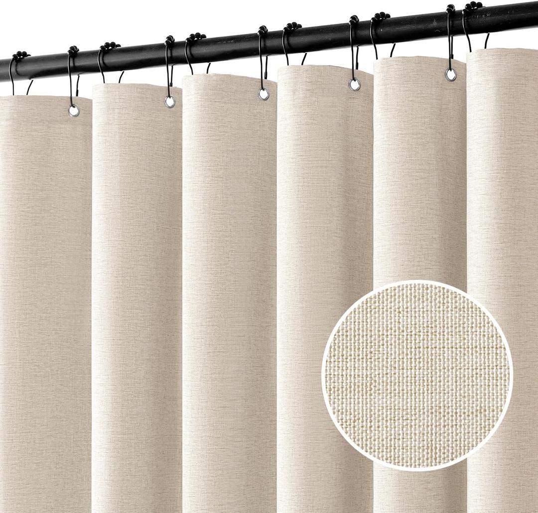 MIULEE Extra Long Linen Shower Curtain 90 Inches Long with 12 Metal Hooks Washable Beige Fabric Shower Curtain Set Waterproof Neutral Thick Cloth Shower Curtains for Bathroom Hotel Bathtub, Cream
