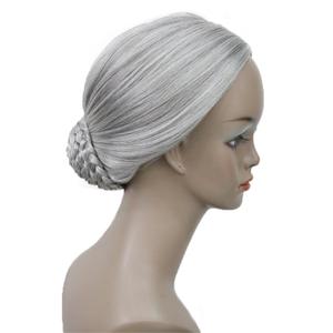Aimole Stage Performance Braid Updo Bun Wigs Old Lady's Women Silver Gray Synthetic Cosplay Hair (51)