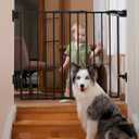 Babelio 26-43" No Bottom Bar Baby Gate for Babies, Elders and Pets, 2-in-1 Hardware Mount Dog Gate for The House, Stairs and Doorways, with Large Walk Thru Door, Black (26-43" W, 28" H)