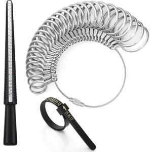 Bflaae Ring Sizer Measuring Tool Kit, Plastic Ring Mandrel, Reusable Finger Size Tape 1-17 USA Rings Size, 27 PCS Stainless Steel Measuring Ring Tool, US Ring Size 0-13 with Half Size