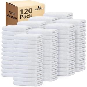 GOLD TEXTILES 120 Pack Economy White Washcloths Set (12x12 inches) - Cotton Blend Commercial Grade Cleaning Rags, Quick Drying & Soft Face Cloths, Fingertip Towels for Bathroom, Spa, Gym, and Kitchen