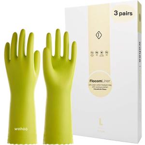 3 Pairs wahoo Skin-Friendly Cleaning Gloves, Dishwashing Kitchen Gloves with Cotton Flocked Liner, Reusable, Non-Slip, Bud Tender, Small