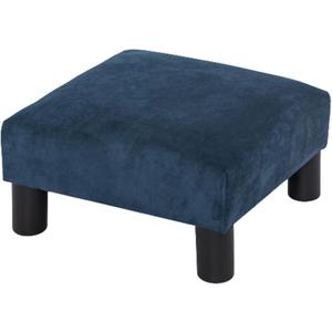 Joveco Small Foot Rest Stool Ottoman, 15" Fabric Square Short Low Footstool Upholstered Footrest for Chair, Under Office Desk, Living Room, Navy Blue