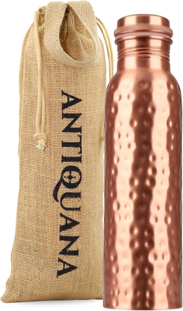 34 Oz Pure Copper Water Bottle Set  Leak-Proof Hammered Design with Tumbler, Carrying Bag & Smooth Finish Decorative  Copper Home Decore