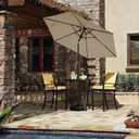 JEAREY 7.5FT Patio Umbrella Outdoor Market Umbrella with 6 Sturdy Ribs, Push Button Tilt/Crank Table Umbrella for Garden, Deck, Backyard and Pool, Beige