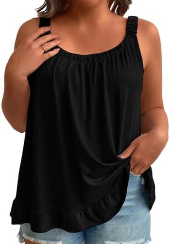 Eytino Women's Plus Size Tank Tops Summer Casual Scoop Neck Pleated Front Loose Flowy Sleeveless Cami Shirts 2X