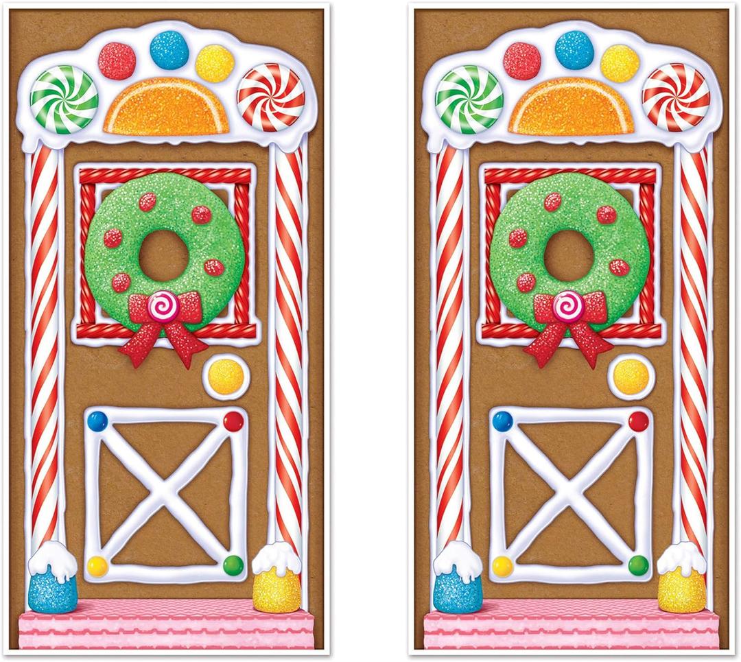 Beistle Gingerbread House Door Covers 2 Piece Christmas Party Supplies, Winter Dcor, 30" x 5', Multicolored