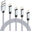 MFi Certified iPhone Charger, 4Packs(3/6/6/10FT) USB iPhone Charging Cable Nylon Braided Fast Charging Cord Compatible for iPhones/Pad(Gray +White)