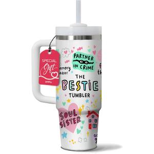 Gossby Bestie Gift for Women - 30oz THE BESTIE TUMBLER - Friend Tumbler for Women - Christmas, Birthday, Friendship Gifts - Funny Best Friend Gift - Stainless Steel Insulated Travel Mug with Handle