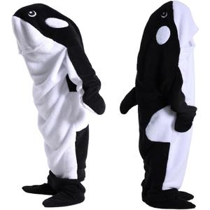 Deserthome Wearable Whale Blanket Onesie for Adult Costume, Super Soft Comfortable Whale Hoodie, Black Whale XL