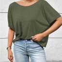 Women's Backless Twist Knot T Shirt Oversized Solid Short Sleeve Tees Open Back Asymmetrical Hem Casual Tops (Beige, L)