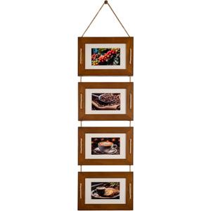 DLQuarts 5x7 Hanging Collage Picture Frames Wall Decor, 4-Opening 5x7 Matted to 3.5x5 Photo Rustic Wood Frame with Hemp Rope, 1 Pack, Dark Walnut