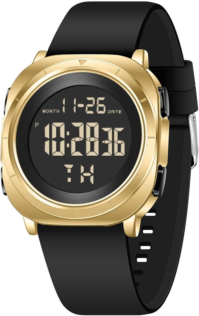 2 x COSSINIGE Mens Digital Waterproof Running Wrist Watches for Men Military Sports Tactical Dive Cheap Men's Wrist Watches Digital Black and Gold