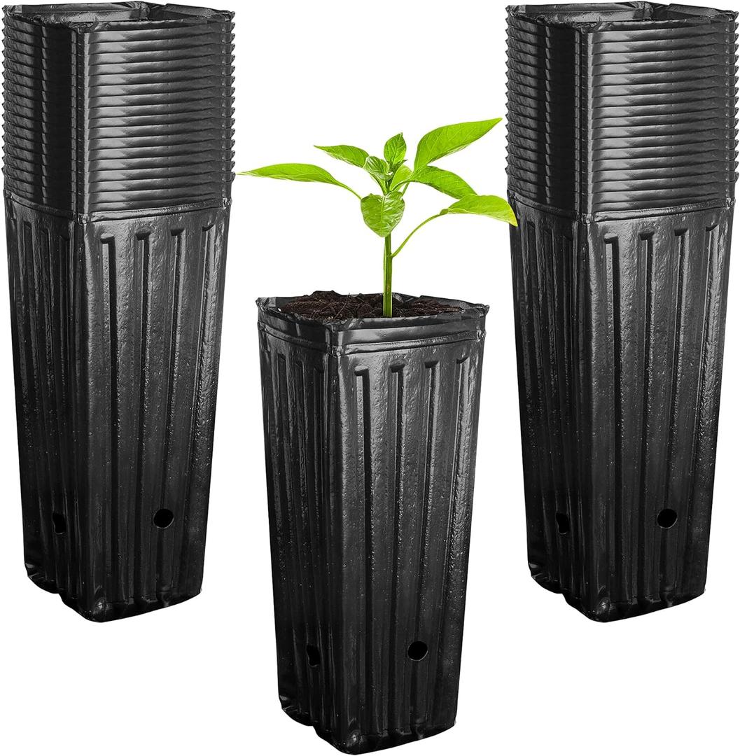 RunNico 50pcs Plastic Deep Plant Nursery Pots,11.8Tall Tree Pots,Black Deep Seedling Container Pots with Drainage Holes for Indoor Outdoor Gardening (3.9" Wx11.8 H)