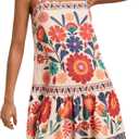 RoseSeek Women's Floral Boho Flowy Mini Cami Dress Ruffle Hem Spaghetti Strap Vacation Tank Dresses, M