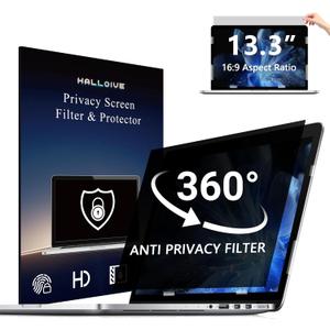 4-Way Laptop Privacy Screen Shield 13.3 Inch, Removable 16:9 Aspect 360 Privacy Filter Screen Protector for 13.3 Inch Laptop Computer, Anti Glare Blue Light Slide Mount Tabs Cover for Generic Laptop