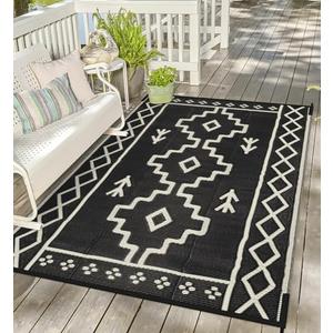 Uphome Outdoor Plastic Straw Rug 6x9 ft, Reversible Waterproof Outdoor Rug Carpet, Black Boho Patio Rug, RV Camping Rug for Outside, Indoor Outdoor Area Rug for Backyard Deck Balcony Picnic, 6'x9'