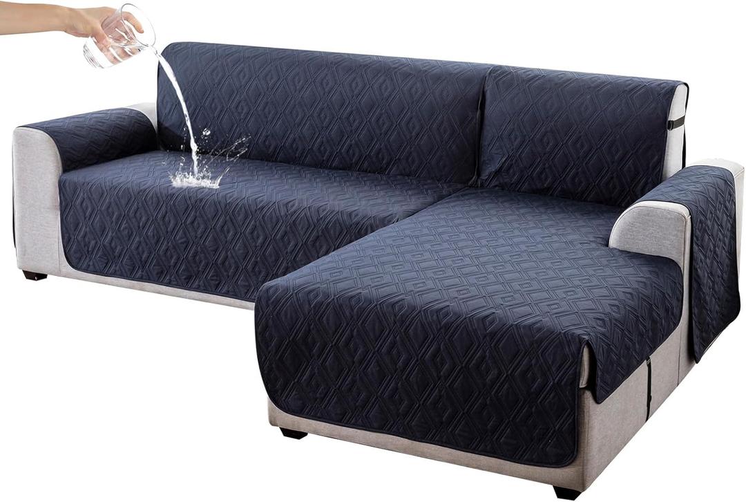 Genina Sectional Couch Covers for Dogs L Shaped Sofa Covers Chaise Lounge Cover Reversible Sofa Cover Sectional Furniture Protector for Pets, Kids (Navy Blue, Small)