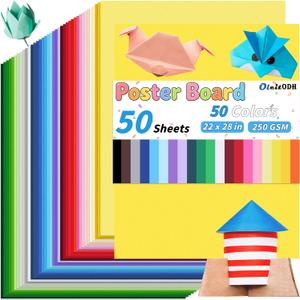 Oleitodh 50 Colors Large Poster Board 250GSM Thick Cardstock 50 Sheets, 22 x 28 Inch Colored Poster Paper for School Projects, Vision Boards, Signage, Art Crafts & Event Displays