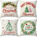 Newwiee 4 Pcs Christmas Pillow Cases 18 x 18 in, 1st Xmas As Mr and Mrs Decoration, Our First Christmas Married Newlywed Gifts for Couples 2026, Romantic Anniversary Engagement for Bride Shower Gifts