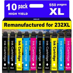 for 232XL Remanufactured for Epson 232XL Ink Cartridges Combo Pack 232 T232XL for XP-4200 XP-4205 Workforce WF-2930 WF-2950 Printer 10 Pack 4 Black 2 Cyan 2 Magenta 2 Yellow